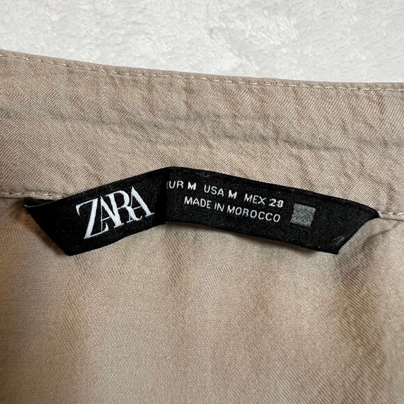 ZARA V-Neck Button Up Utility Playsuit Romper Size Medium Neutral Safari Casual - Picture 5 of 15